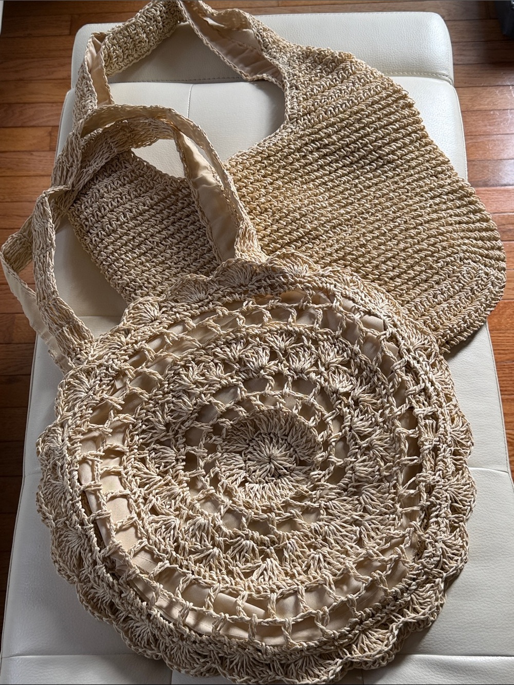 Two New Never Used Woven Bags in Natural Beige